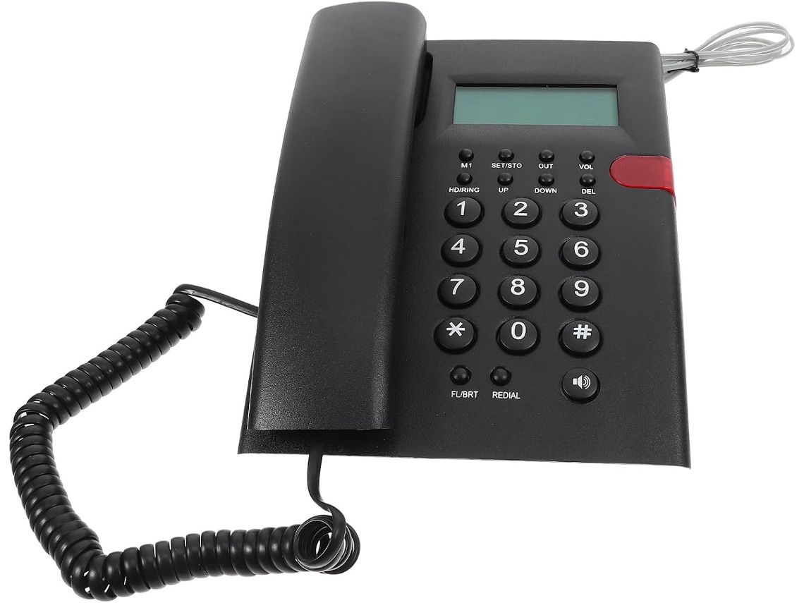 Telefone Fixo Com Fio E Identificador De Chamadas, Preto, Abs