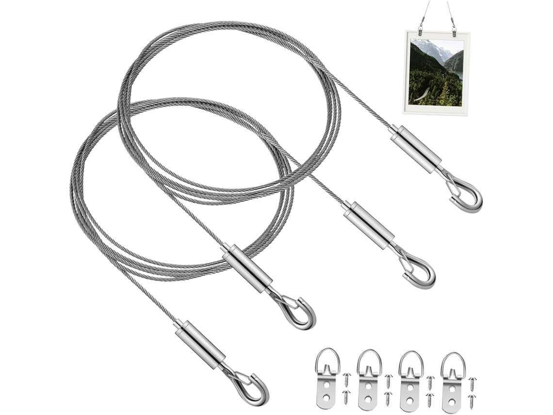Kit de Instalação Shineofi Quadros com Fio e Ganchos Duplos em Aço Inoxidável Resistente para Espelhos Decorativos