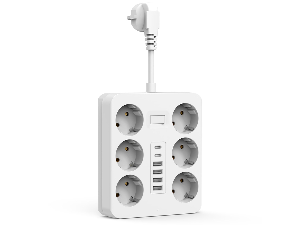 Tomada Branca com Interruptor, Ficha Europeia, 6 Tomadas + 3 Portas Usb, Proteção Contra Sobrecarga para Casa, Escritório e Viagens.
