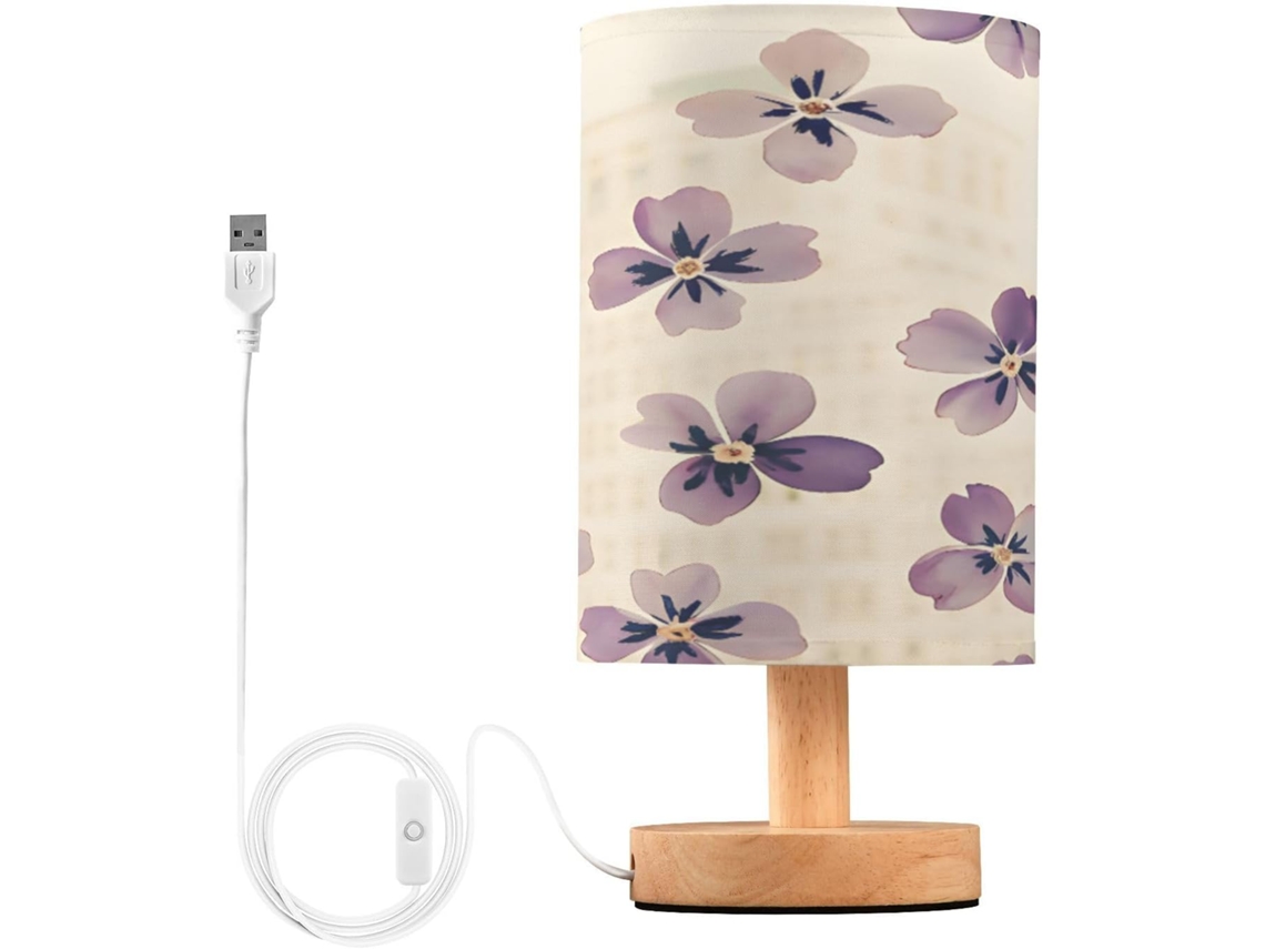 Abajur De Cabeceira Floral Pequeno Para Quarto, Abajur De Cabeceira Led, Luminária De Leitura Com Portas Usb E Cúpula