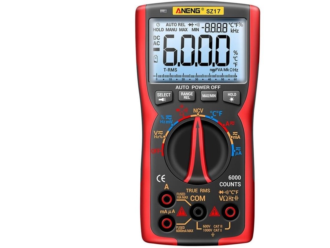 Lurelia Multímetro Digital, Sz17, 6000 Contagens, 6 A, 10 A, 600 V, True Rms, Ncv, Capacitância, Temperatura, Frequência