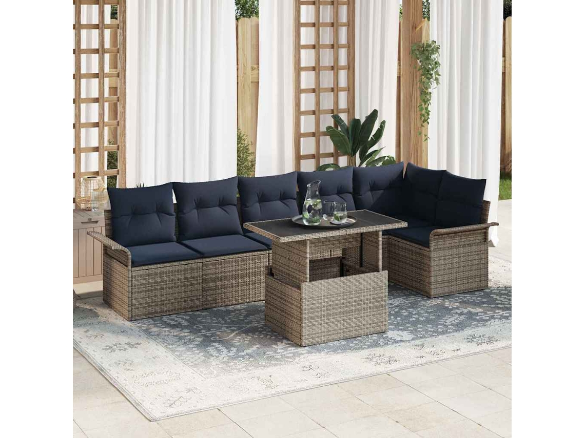 Vidaxl Conjunto De Sofá De Jardim 7 Pcs Cinzeto Rattan Sintético