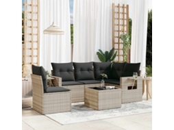 Vidaxl 6 Pcs Conj. Sofás Jardim Com Almofadões Vime Pe Cinzento-claro