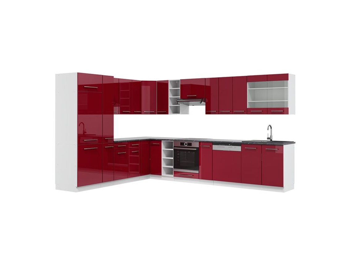 Cozinha de canto Fame-Line, 257 x 60 cm, PT Antracite, Bordeaux alto brilho/branco, VICCO