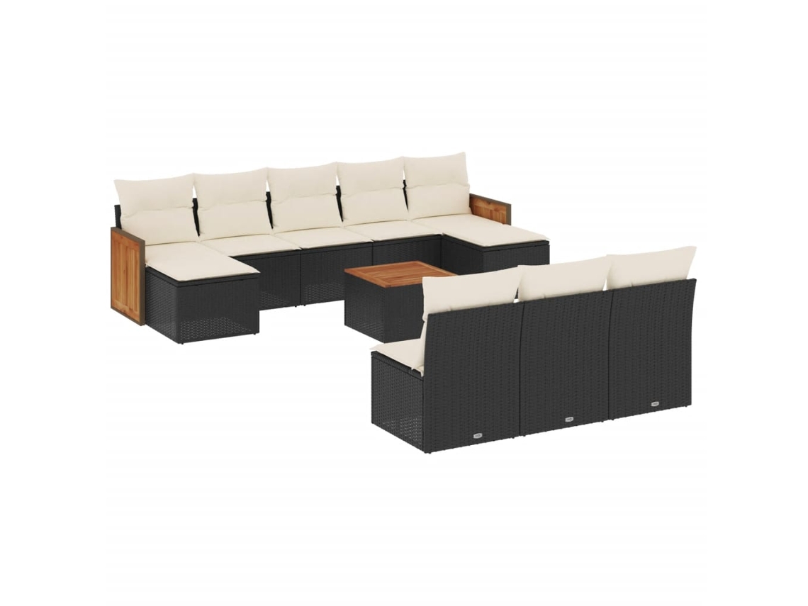 Conjunto de 11 Sofás de Jardim com Almofadões Vime Pe Preto MAISON EXCLUSIVE