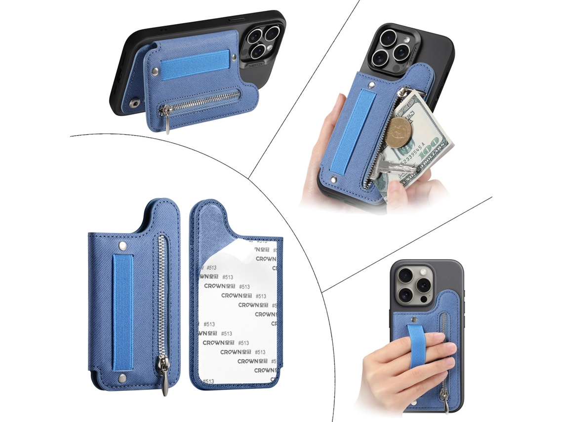 Porta-celular E Cartões Com Zíper, Magnético E Alça Retrátil Azul Panoona
