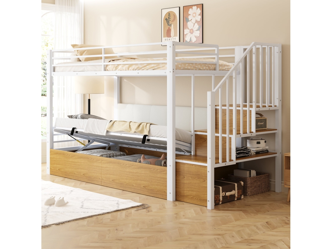 Beliche Ferro 90x200 com Encosto Pu Hidráulico Escada Grade Branca