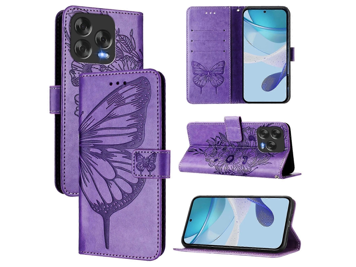 Capa De Couro Para Celular Com Borboleta Em Relevo