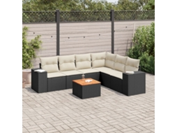 Vidaxl 7 Pcs Conjunto De Sofás P/ Jardim C/ Almofadões Vime Pe Preto