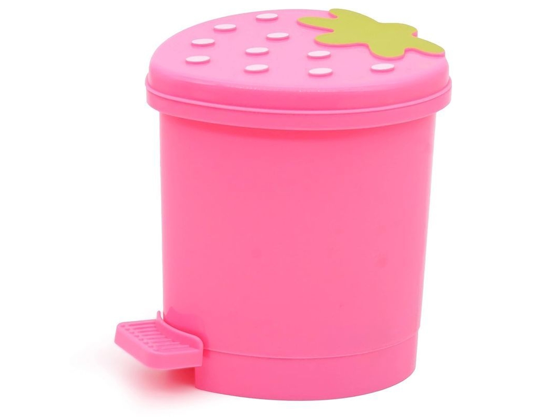 Mini Secretária Lixeira com Tampa Inclinável, Formato Morango, Rosa e Suave, para Cozinha, Escritório, Plástico Automático