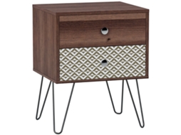 Mesa de Cabeceira Estilo Boêmio com 2 Gavetas, Pés de Aço, para Quarto Ou Sala de Estar, 45x39x55,5 Cm, Marrom