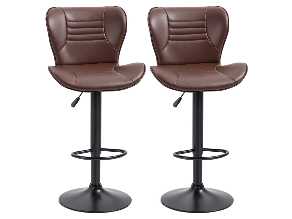 Conjunto De 2 Banquetas De Bar Estofadas Em Couro Sintético, Com Altura Ajustável, Giratórias, Com Encosto E Apoio Para Os Pés, 46,5 X 54 X 88-108