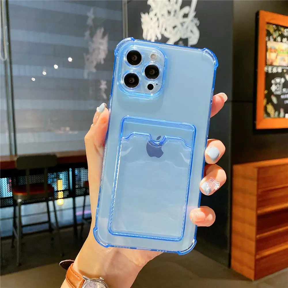 Capa Carteira Transparente E Macia À Prova De Choque Para Iphone 13 Pro Max (azul).