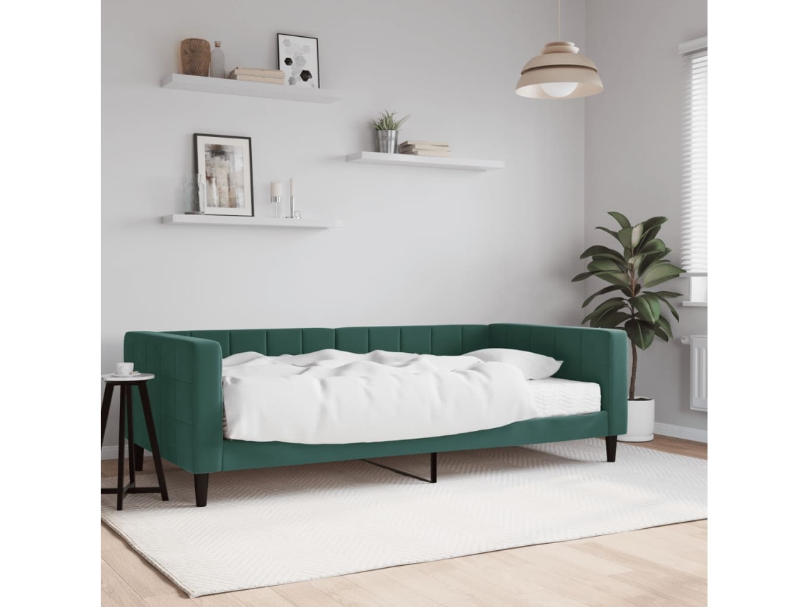 Sofá cama con colchón de 100x200 cm en terciopelo verde oscuro