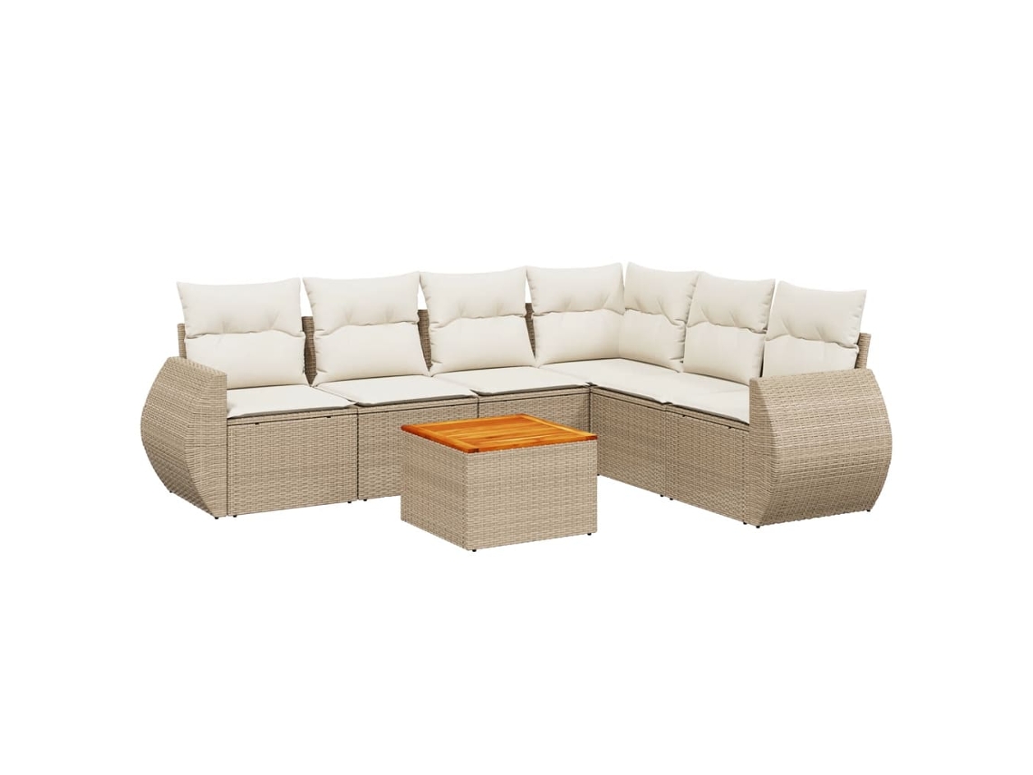 Conjunto de 7 Sofás para Jardim com Almofadões Vime Pe Bege MAISON EXCLUSIVE (7 pcs)