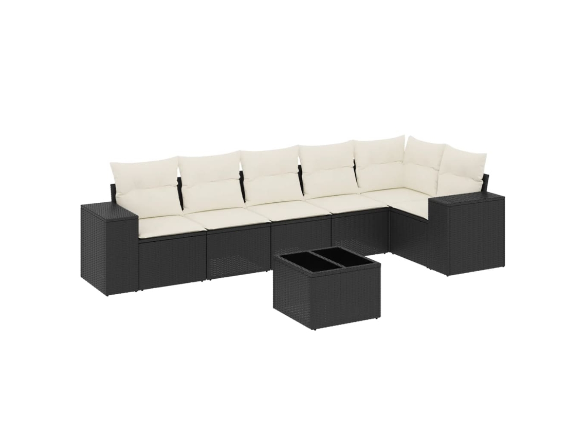 Conjunto de 7 Sofás para Jardim com Almofadões Vime Pe Preto MAISON EXCLUSIVE (7 pcs)