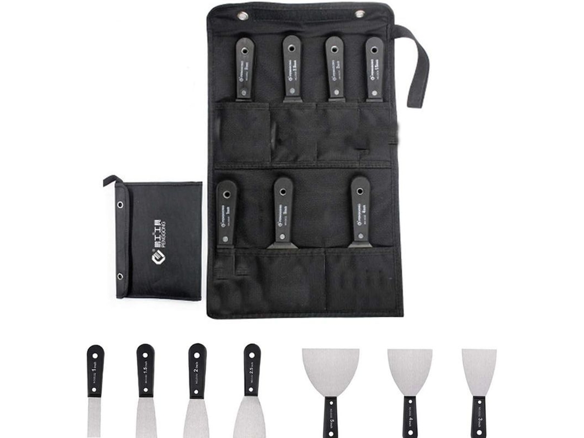 Conjunto de 7 espátulas de aço inoxidável, tamanhos 1 a 5 polegadas, com bolsa portátil | S/MARCA