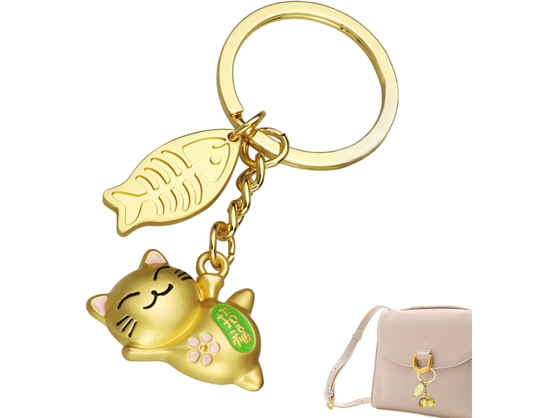 Chaveiro De Gato Fofo | Pingente De Chaveiro De Gato E Peixe | Chaveiro Gato Da Sorte Para Bolsa | Decoração De Chaveiro Fofo Gokoco