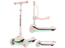 Trotinete Infantil 3 Em 1 Led Até 50 Kg Assento Ajustável Dobrável Rodas Em Pu Rosa Hypermotion (Outlet Caixa Aberta)