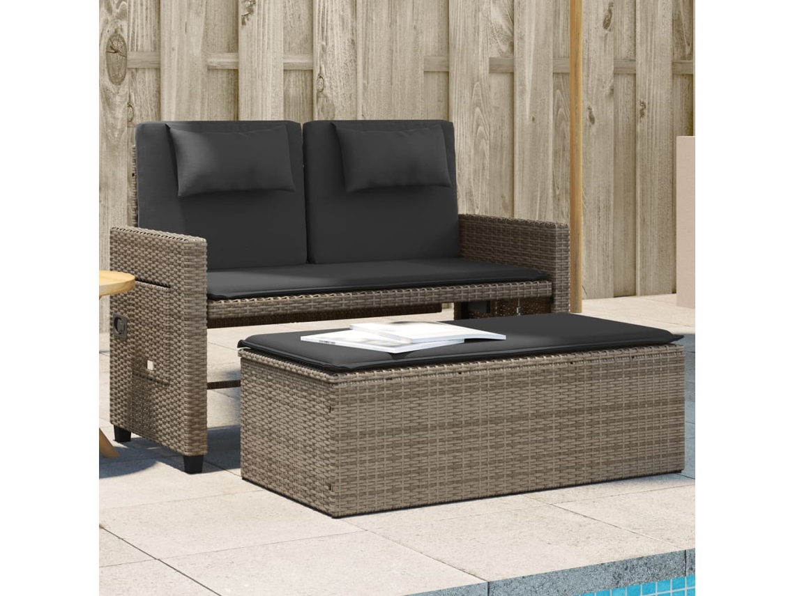 Vidaxl Banco De Jardim Reclinável Com Almofadões Vime Pe Cinzento