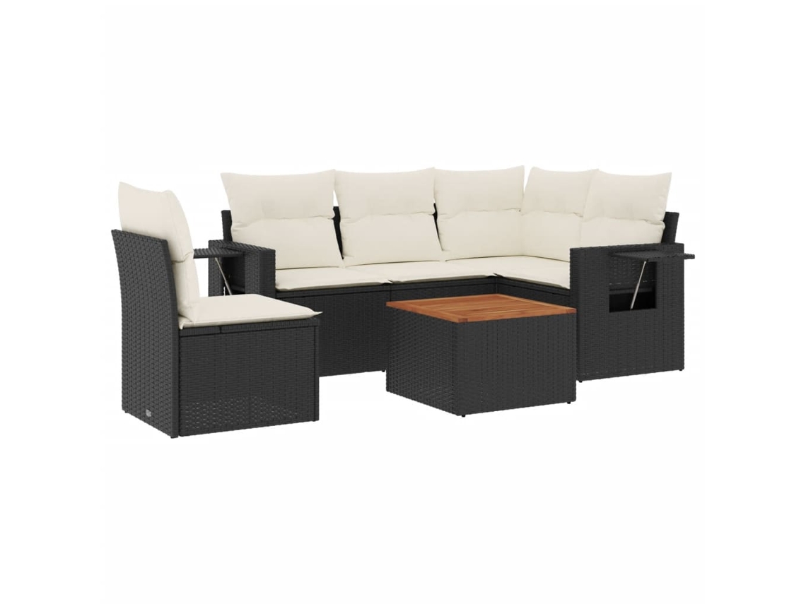 Conjunto Sofás de Jardim 6 Pcs com Almofadões Vime Pe Preto MAISON EXCLUSIVE (6 pcs)