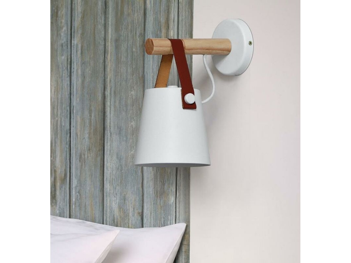 Arandela E27 em Ferro e Madeira, Lustre Moderno para Quarto e Sala de Estar Branco (BRILVIBERA)