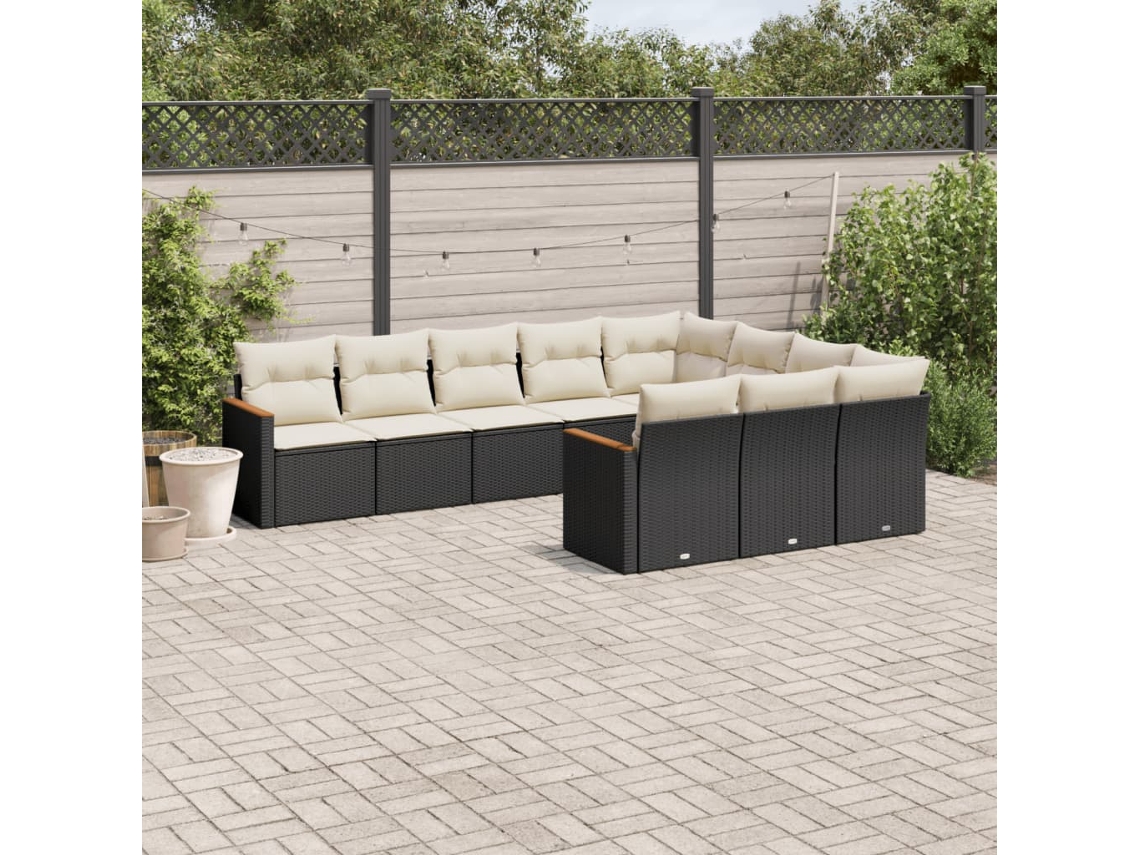 Vidaxl 10 Pcs Conjunto Sofás de Jardim C/ Almofadões Vime Pe Preto
