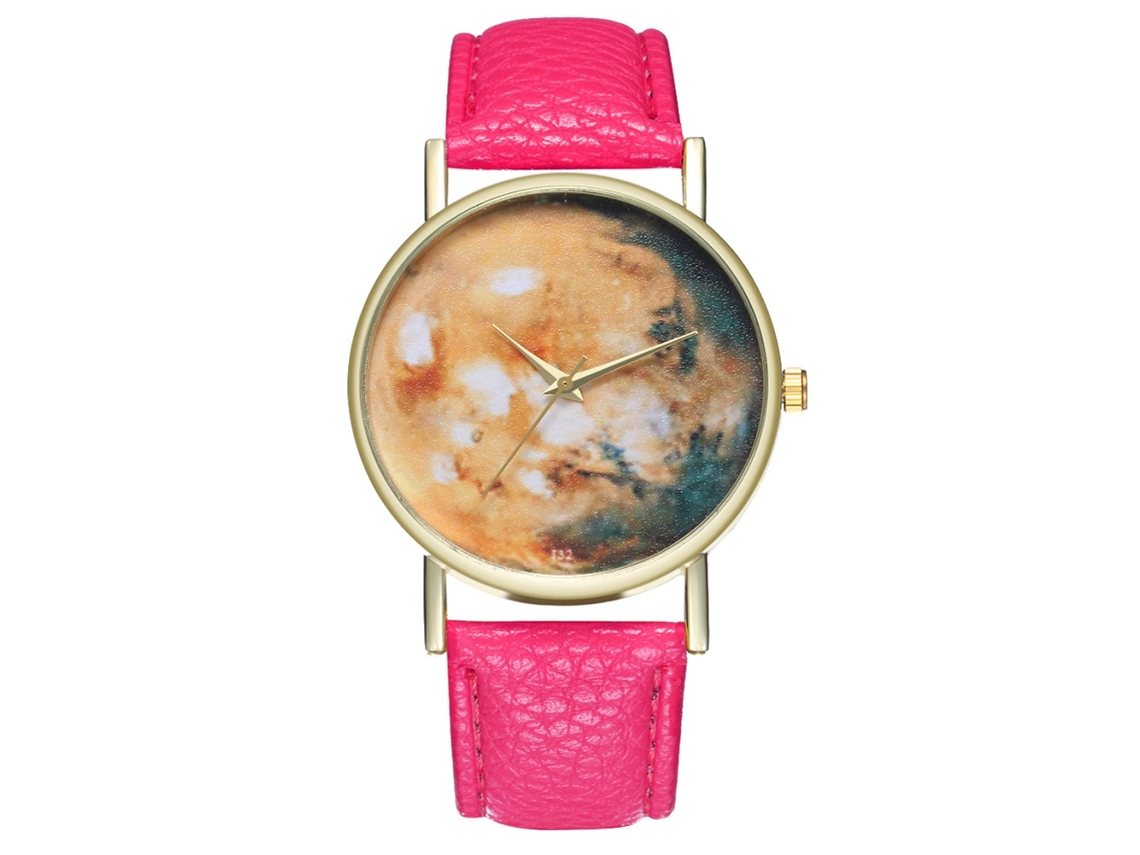 Relógio de pulso de quartzo com pulseira de PU para homens e mulheres T32-a Vermelho Rosado