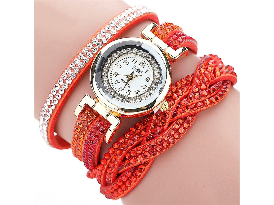 Relógio de Pulso Feminino Multicamada com Strass Pulseira de Quartzo (laranja)