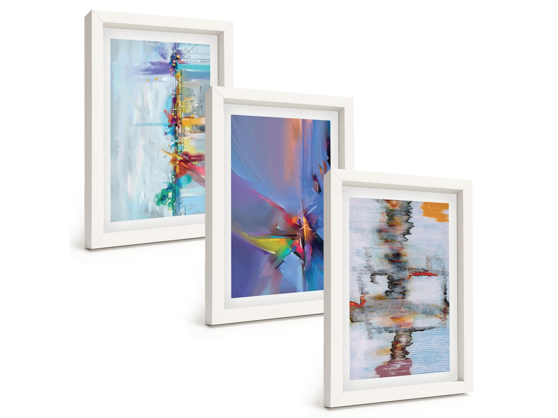 Pinturas Murais Modernas Composições Abstratas Pictóricas Moldura Branca Fotos Para O Corredor Espelharte (3 Peças 20x30 Cm)