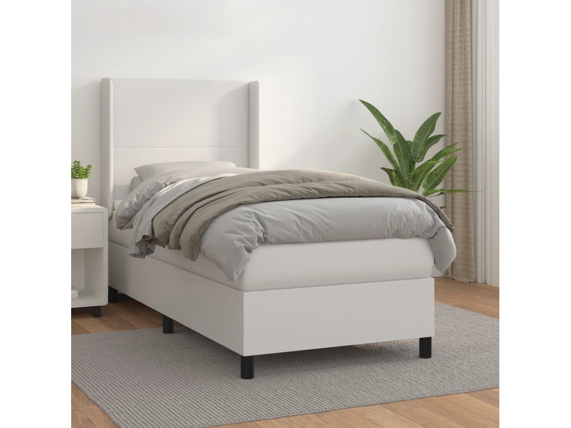 Vidaxl Cama Com Molas/colchão 80x200 Cm Couro Artificial Branco