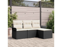 Vidaxl Conjunto De Sofá De Jardim 4 Unid. Preto Vime Pe