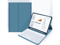 Capa De Couro Azul Místico Teclado Bluetooth Quadrado Totalmente Branco, Ipad Air De 11 Polegadas/2024 Yunzii