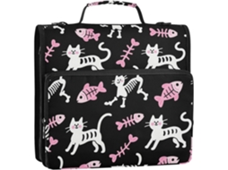 Organizador de Mesa com 3 Argolas 3,8 Cm em Formato Gato Esqueleto Desenho Animado, Alça Ombro e Mão. Fácil Tr
