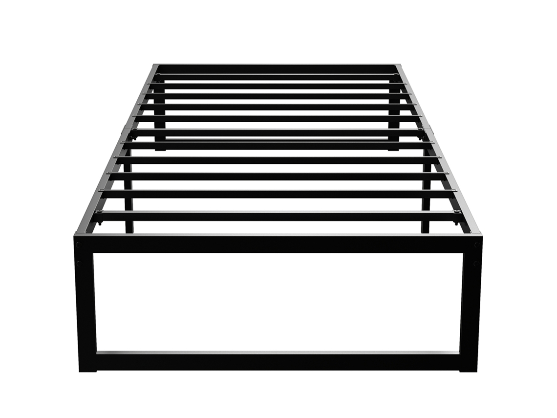 Estrutura De Cama 90x200 Cm Com Estrado Metálico, Cama Simples Com Arrumação Sob A Cama, Silenciosa E Fácil De Montar, Preto.