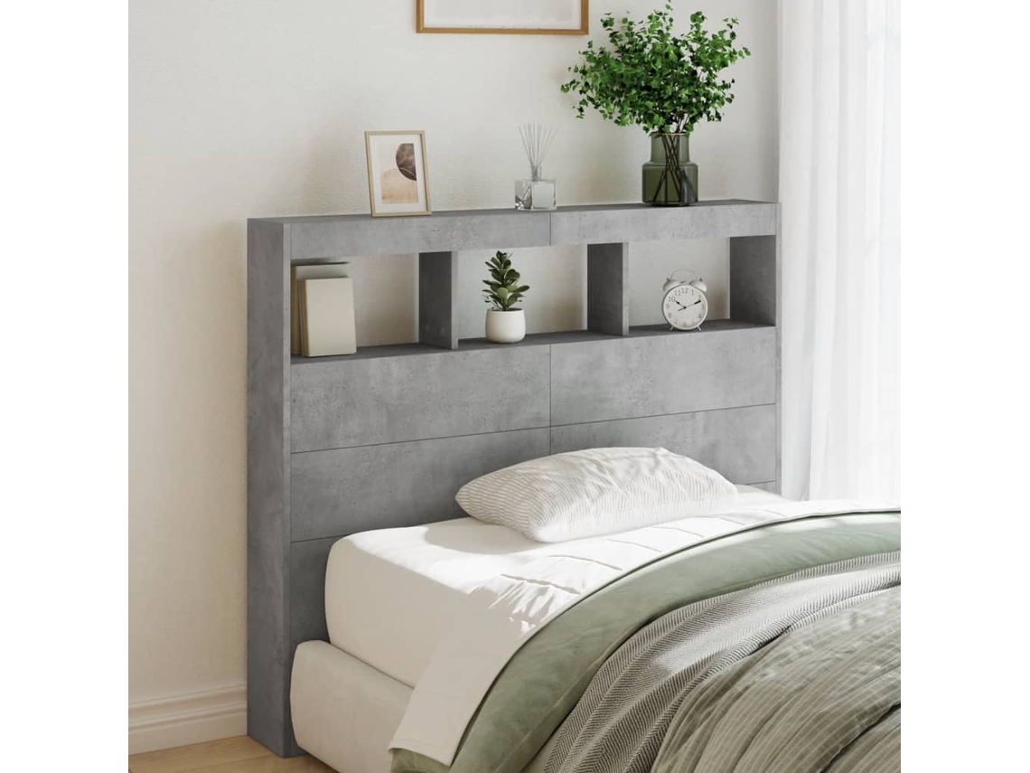 Vidaxl Armário De Cabeceira C/ Luzes Led 120x17x102cm Cinzento Cimento