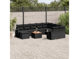 Vidaxl 11 Pcs Conjunto Sofás De Jardim C/ Almofadões Vime Pe Preto