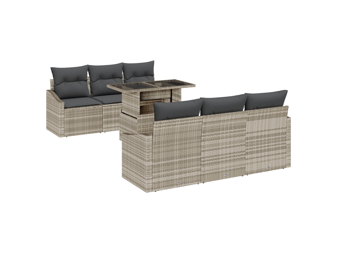 Conjunto 7 Sofá De Jardim Vidaxl Cinzento-claro Vime Pe (100 X 55 X 73 Cm)