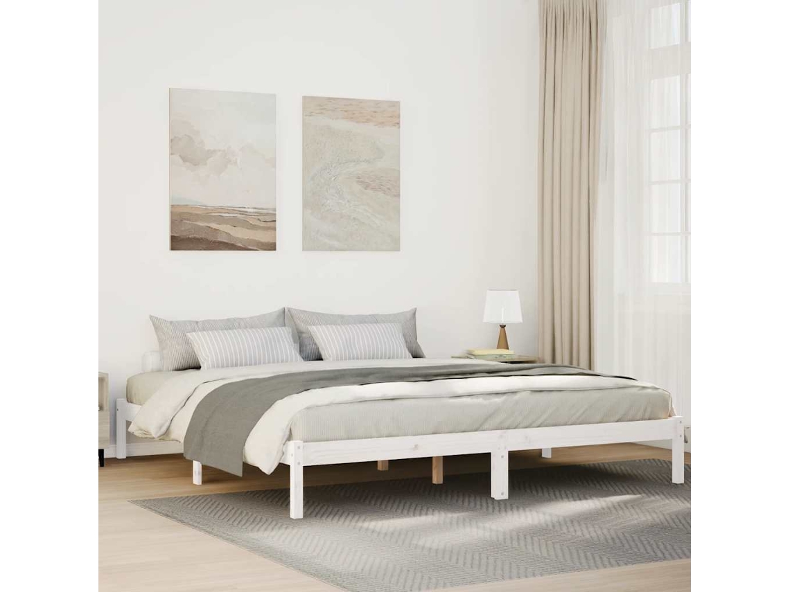 Vidaxl Cama Extra Longa Sem Colchão 200x210 Cm Pinho Maciço Branco