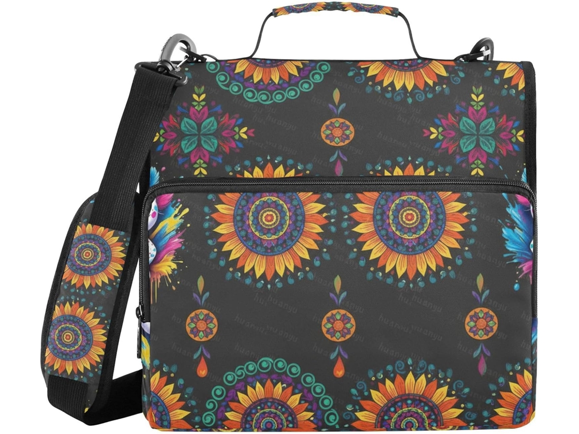 Pasta Organizadora De 3 Argolas Com Estampa Floral 1, 5 Polegadas E Alça De Ombro Inclui Pasta Documentos Com Bolso