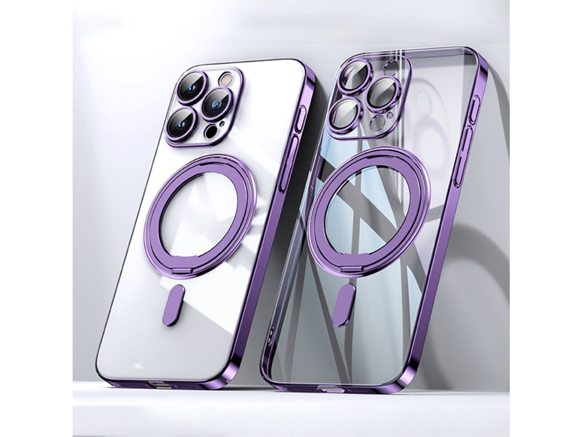 Suporte Casa Para Iphone 15 Pro Max Pele Sintética Magnética Roxo