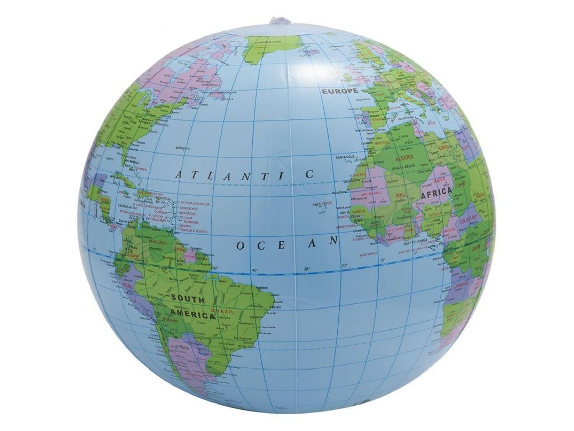 Globo Inflável De Brinquedo De 40 Cm Tellurio Mapa De Geografia Pvc Para Educação, Praia E Piscina Azul