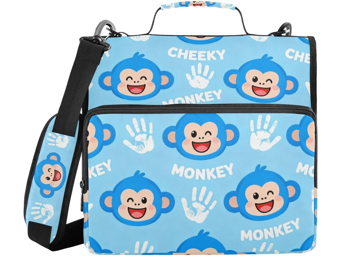 Organizador de Arquivos com 3 Argolas, Macaco Travesso com Ombro e Mão, Inclui Bolsa com Zíper, Organizador Escolar