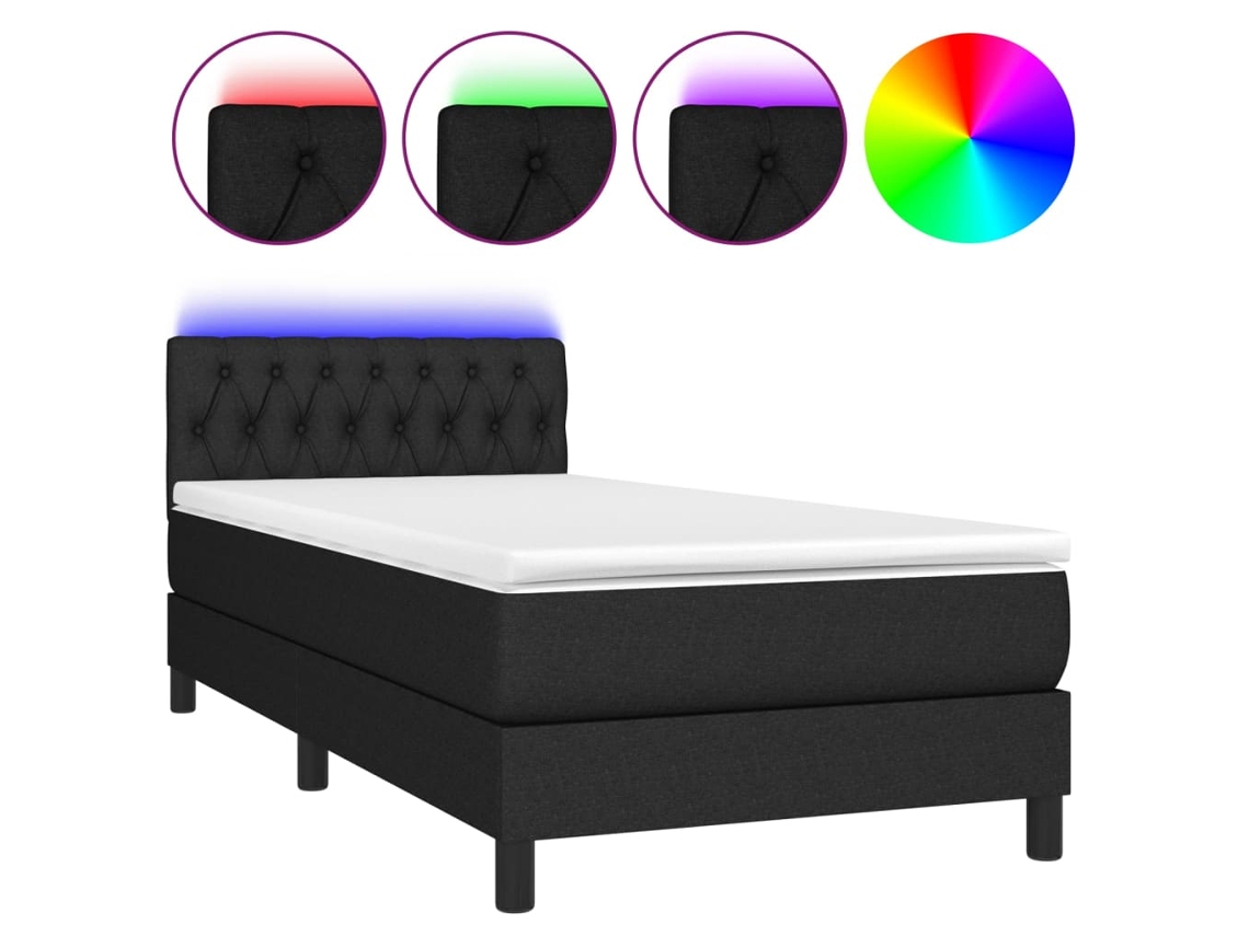 Cama Box Spring com Colchão e Led Tecido Preto MAISON EXCLUSIVE (90x190 cm)