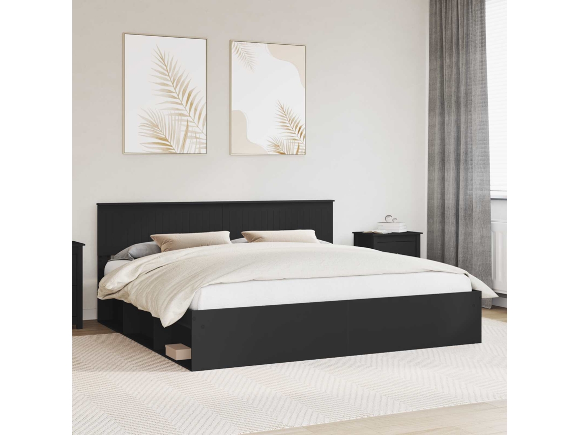 Vidaxl Estrutura da Cama Preto 200 X 200 Cm Madeira de Pinheiro Sólida