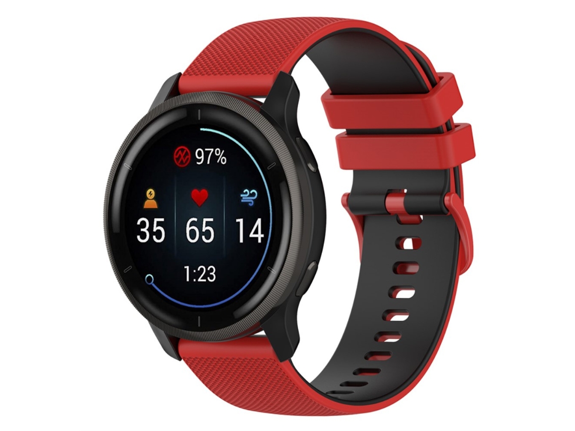 Bracelete Silicone Textura Grade Colorida com Fivela 22Mm para Garmin Vivoactive 4/Forerunner 255 Vermelho/Preto
