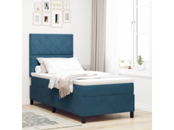Vidaxl Cama Box Com Cabeceira Azul Escuro 90 X 190 Cm Veludo