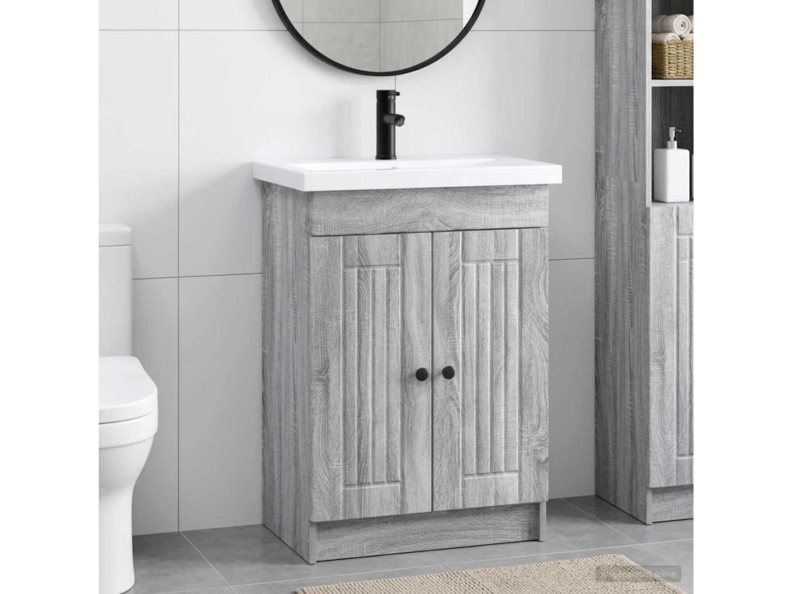Vidaxl Conjunto De Móveis Para Banheiro Sonoma Cinzento