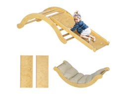 Arco De Escalada 4 Em 1 Para Crianças, Baloiço, Rampa De Escalada Dupla Face E Almofada, 168x49,5x39,5 Cm, Madeira Natural