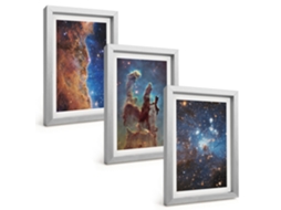 Composição De Quadros Paisagens Espaciais, Galáxias Espelharte (3 Peças 20x30 Cm)
